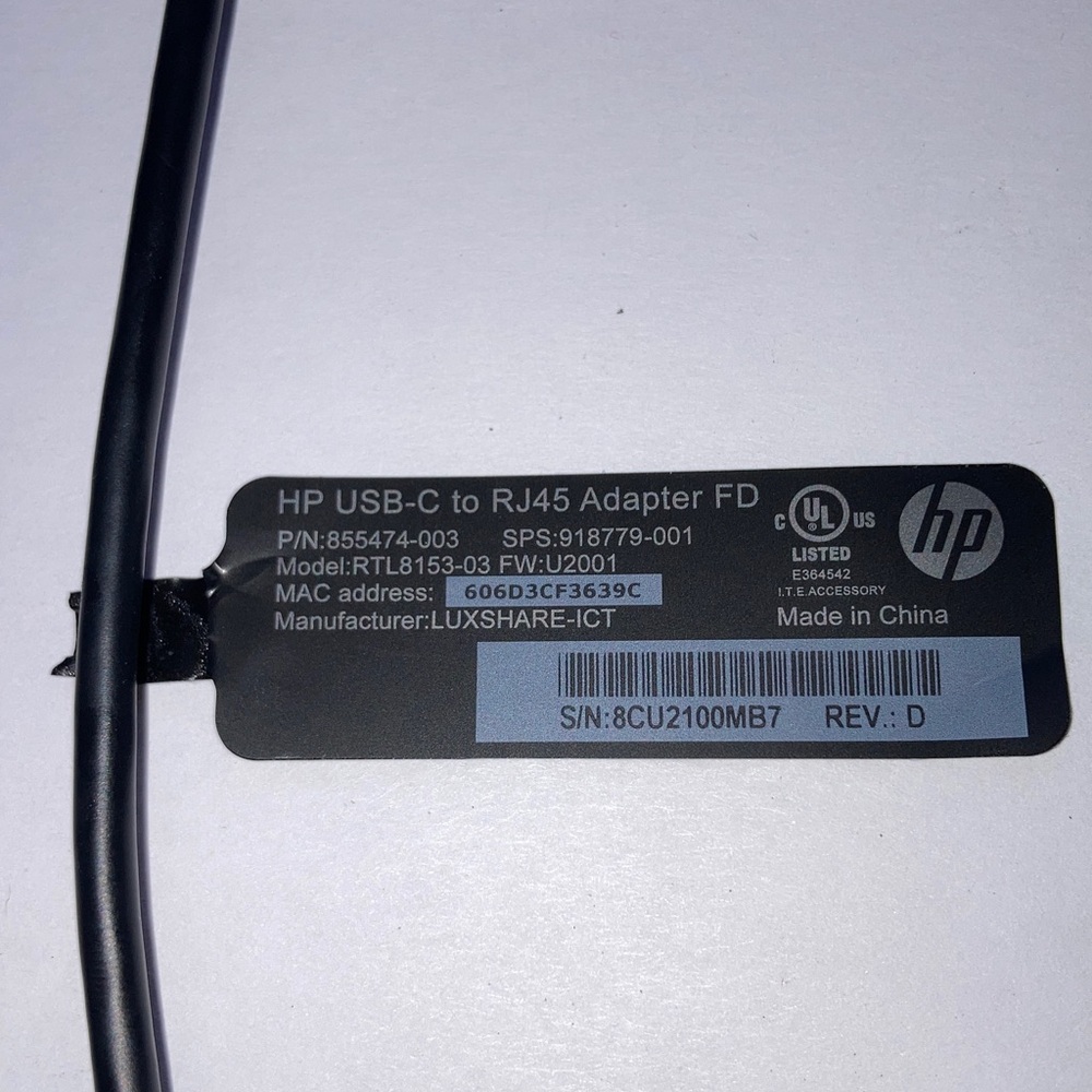 HEWLETT PACKARD USB-C to RJ45 Adapter NEW - Picture 8 of 12